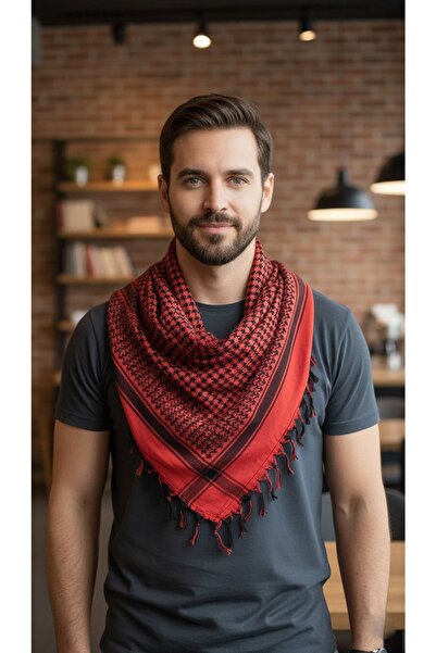 Exve Exclusive Red Black Cotton Soft Woven Shawl Scarf Accessory 90 X 90 cm