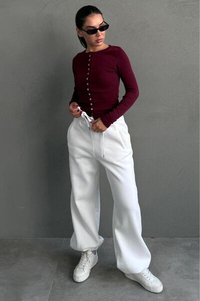 Madmext Ecru Wide Leg Comfortable Fit Elasticated Sweatpants Mg2581