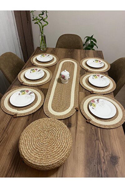 eftlyhome Runner Basket Set, Jute, Wicker, American Service, Cutlery Set, Plate Coaster, Presentation, Bread Basket