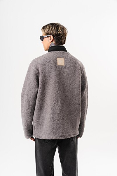 Respire Men's Zip Oversized Teddy Jacket Gray