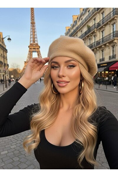 Goldmine Women's Plush Furry French Painter Beret Beige