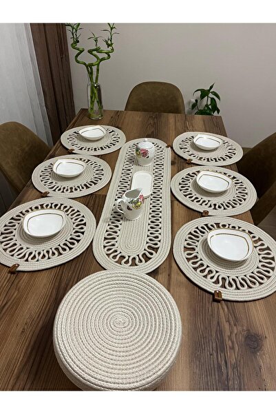 eftlyhome Runner Basket Set, Jute, Wicker, American Service, Cutlery Set, Plate Coaster, Presentation, Bread Basket