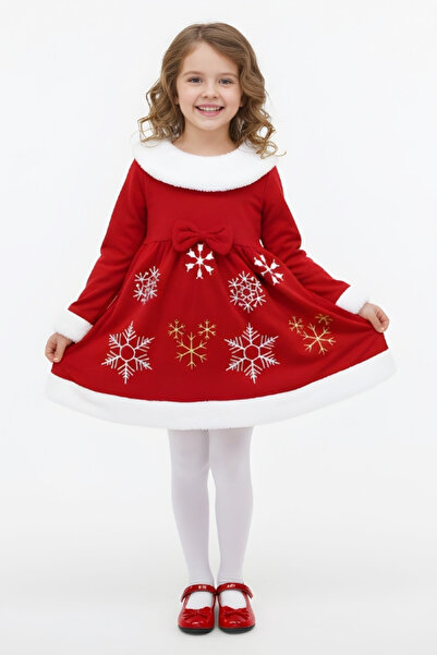 MODANINO Πρωτοχρονιάτικο φόρεμα για κορίτσια-Φούστα με φαρδύ στρίφωμα-Γιακάς Welsoft-2 νήματα Ş επένδυση fleece 12435