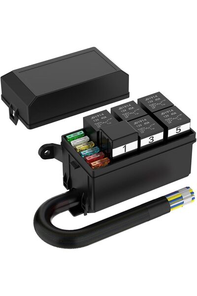 KASTWAVE 12V Automotive Fuse Relay Box with Pre-Wires 6 Slots Relay and 6 Way ATC/ATO Blade Fuses
