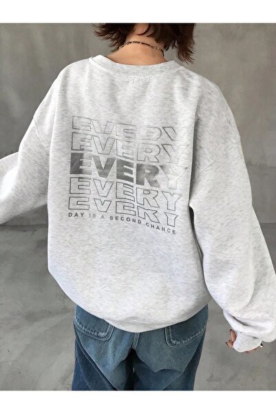 OVER HEAD Women's Gray Every Printed Crew Neck Sweatshirt