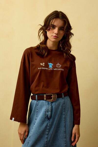 Ceylan Otantik Acı Kahve Coffee Printed Basic Body