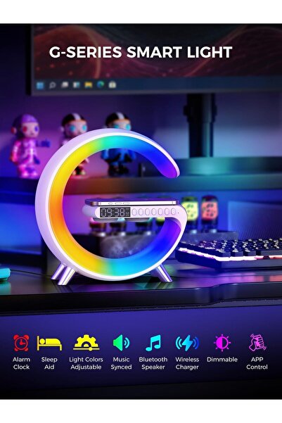 SMILING SHARK Wake Up Light — Wireless Charger Desk Light with Bluetooth Speaker & Sunrise Alarm