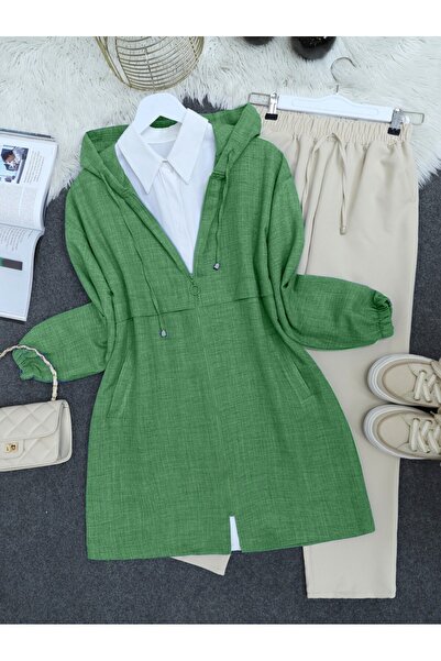 HİJABAYA Cep Detaylı Keten Kap