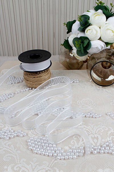 Mortex White Chiffon Ribbon 2.5 cm 20 m - Gift Wrap, Wedding, Engagement, Wedding Set, Gift, Decoration, Birthday, Party