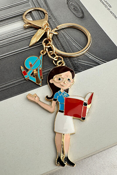 Modex Golden Yellow Teacher Reading a Book Bag Accessory Keychain