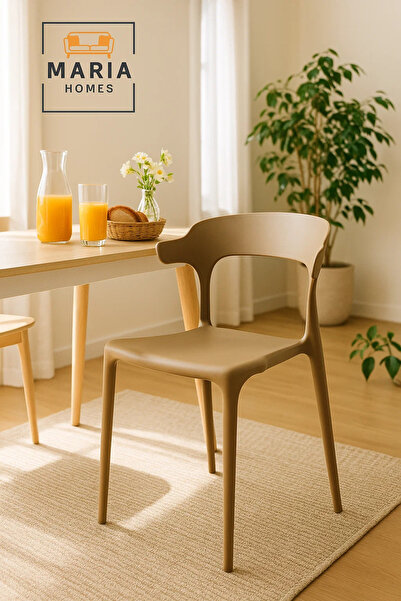 MARIA HOMES كرسي طعام بلاستيكي بني فاتح - كرسي عصري خفيف الوزن بدون مساند للذ...