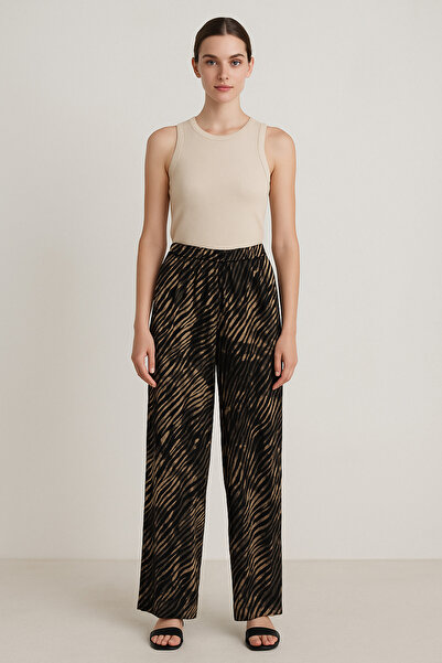 TUSSE Elegant Velvet Flock Zebra Pattern Printed Plus Size Elastic Waist Trousers