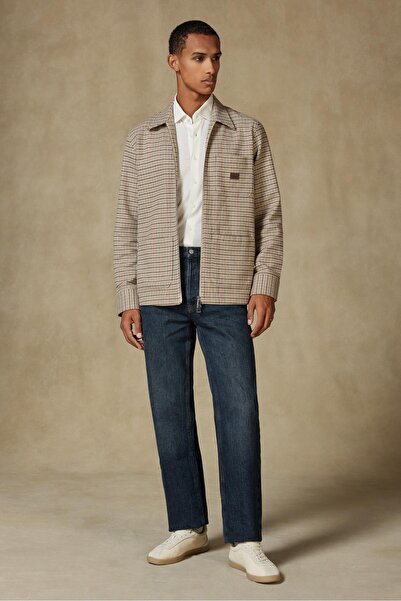 Abbate Monza Flannel Cotton Overshirt Fit Beige Classic Collar Men's Patterned Overshirt