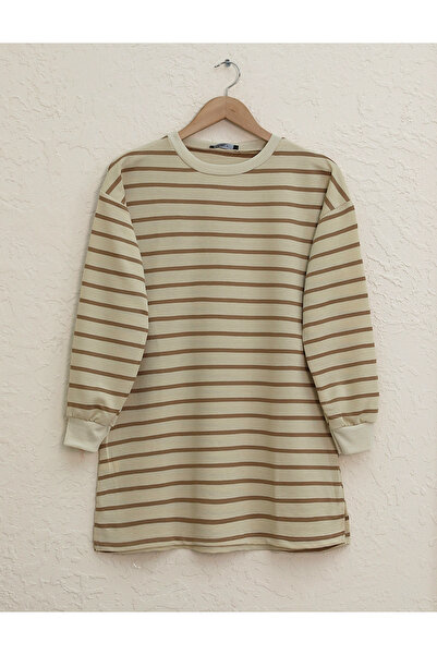 HİJABAYA Ανοιχτό Wortex Sweat με ριγέ μανίκια και ριμπάνα φούστα