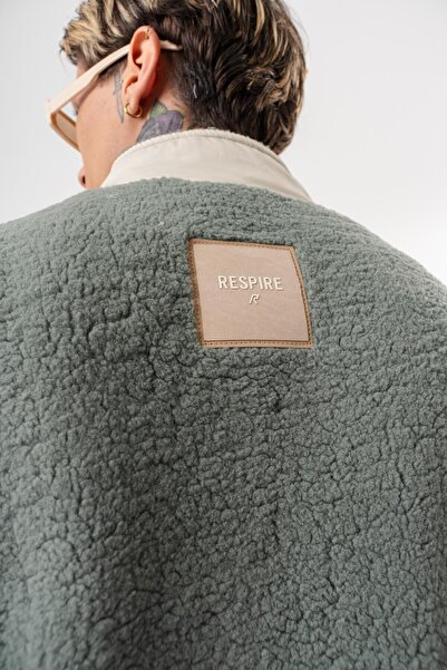 Respire Men's Zip Oversized Teddy Jacket Green