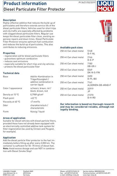 Liqui Moly Diesel Particulate Filter Protector 250ml