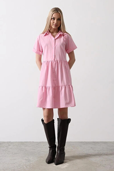 GENCULUS Short Sleeve Button Dress Candy Pink