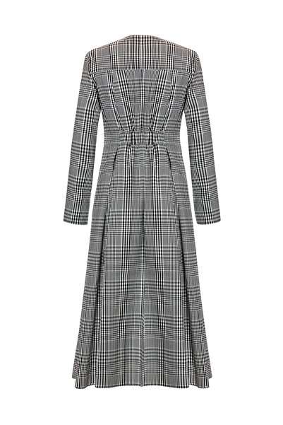 Exquise Plaid Waist Belt Detailed Wrapped Slim Fit Midi Dress