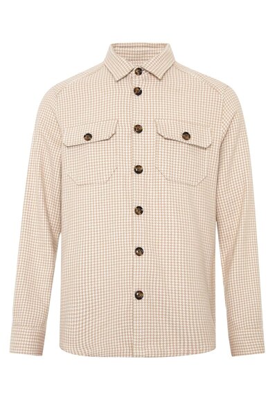 Abbate Fumo Flannel Cotton Overshirt Fit Ecru Classic Collar Men's Patterned Overshirt