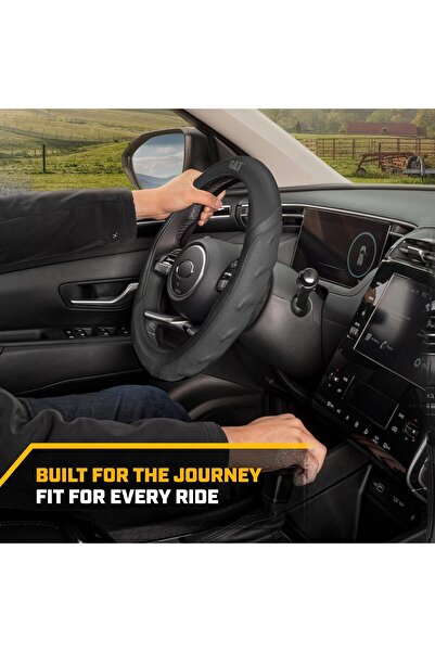 Cat Caterpillar HexSport Black Carbon Fiber Steering Wheel Cover, 15-inch, Universal