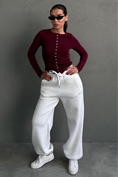 Madmext Ecru Wide Leg Comfortable Fit Elasticated Sweatpants Mg2581