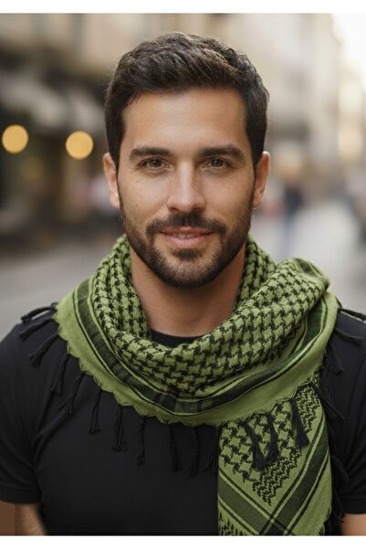 Exve Exclusive Green Black Cotton Soft Woven Shawl Scarf Accessory 90 X 90 cm