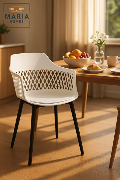 MARIA HOMES كرسي بذراعين بلاستيكي أبيض من DiamondBack، كرسي داخلي وخارجي حديث...