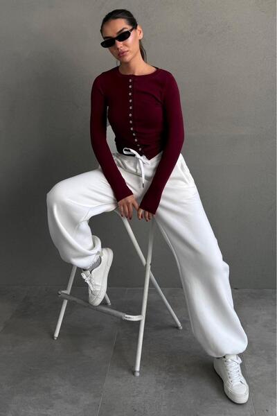 Madmext Ecru Wide Leg Comfortable Fit Elasticated Sweatpants Mg2581