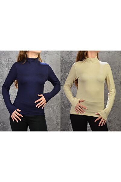 İDOL GİYİM Women's Long Sleeve Turtleneck Viscose Bodysuit Set of 2