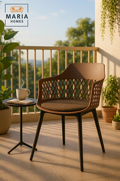 MARIA HOMES Brown Diamond Back Plastic Armchair Modern IndoorOutdoor Chair with Black Legs and Ventilated Design