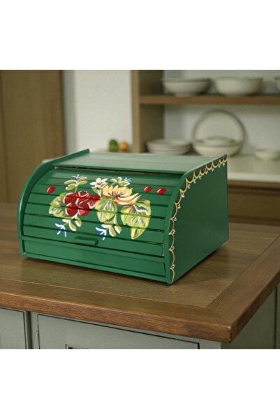 Decoratiuni Vintage Casa Retro Classic bread box, hand-painted, Rustic green, without chopper, 39 X 18 X 27 cm