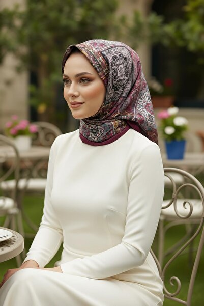 AFVENTE Ethnic Pattern Burgundy Soft Cotton Scarf