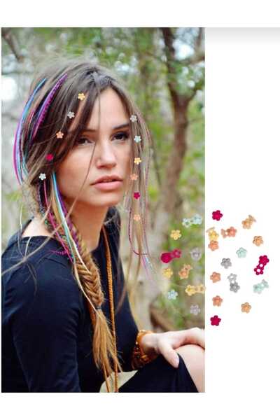 modares Kristal Taşlı Çiçek Figürlü Renkli Örgü Boncuğu Saç Aksesuarı 5 ADET