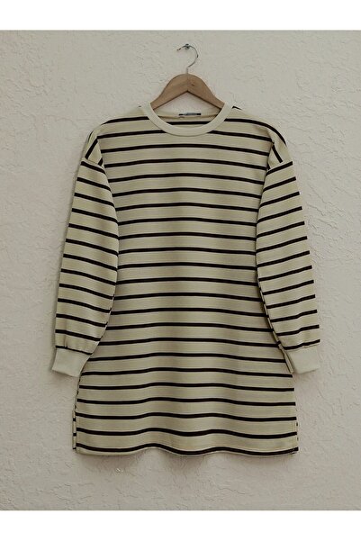 HİJABAYA Ανοιχτό Wortex Sweat με ριγέ μανίκια και ριμπάνα φούστα