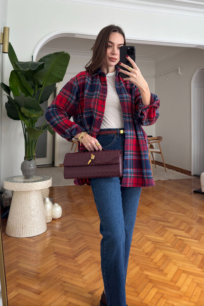 MAGARDE Kalın Ekose Desen Oduncu Gömlek- KIRMIZI