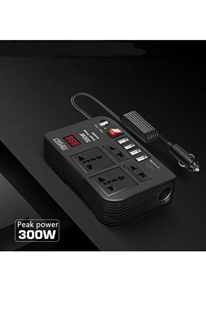 Generic Efficient 300W Car Inverter with 4 USB Ports, 2 Universal Sockets & LED Display