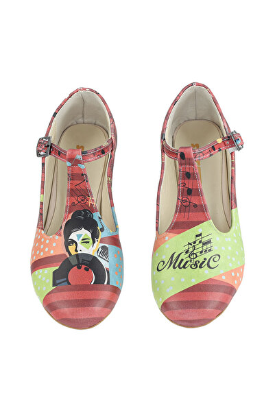 Streetfly Thick Heeled Printed Color Classic Women's Shoes