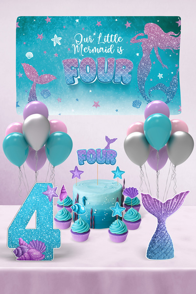 Hey Parti Mermaid Birthday Decoration Party Set - 1 Year Old, 2 Year Old, 3 Year Old, 4 Year Old, 5 Year Old Birthday Concept