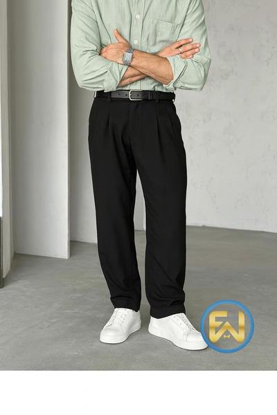 ElitWear Erkek Pileli Rahat Kalıp Salaş Bol Kesim Baggy Pantolon