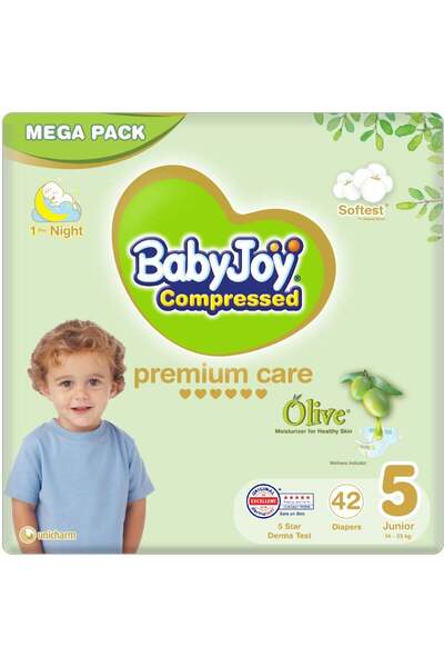 BabyJoy حفاضات أوليف تيب، مقاس 5، جونيور، 14-23 كجم، عبوة كبيرة، 42 حفاضة