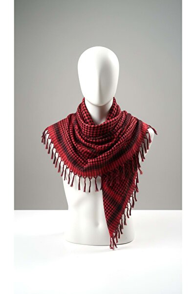 Exve Exclusive Red Black Cotton Soft Woven Shawl Scarf Accessory 90 X 90 cm