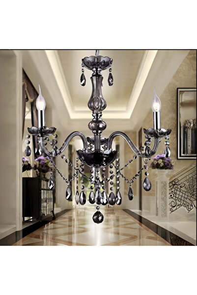 ALC-Shop AUGUST Eleganza Κρυστάλλινος Πολυέλαιος, 3xE14, Διάμετρος 48cm, Μαύρος, Ρυθμιζόμενο Ύψος