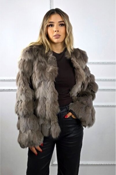 OEM Haină de blană de vulpe Sidonia, mânecă ușor evazat , Cappuccino, mărime S/M/L