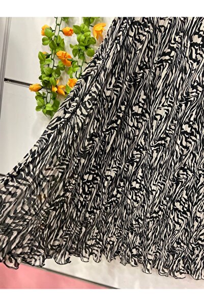 edu collection Patterned Chiffon Bohe Bell Skirt with Lining