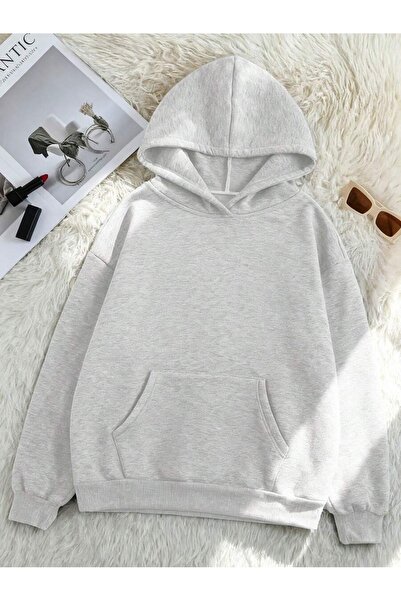 OVER HEAD Women's Gray Box Daisy Printed Oversized Hooded Sweatshirt