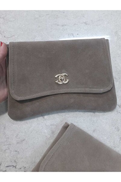 Funca Kapaklı Süet El Çantası (Vizon rengi)