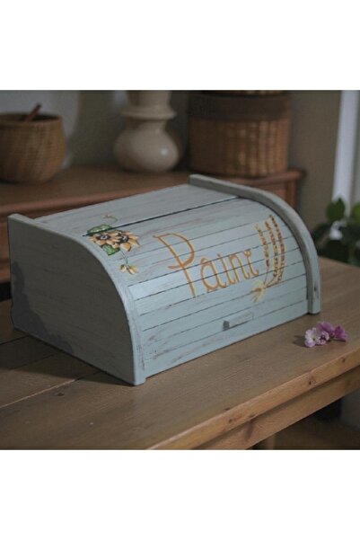 Decoratiuni Vintage Casa Retro Bread box, hand-painted, vintage green Sunflower, without chopper, 39 X 18 X 27 cm