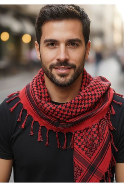 Exve Exclusive Red Black Cotton Soft Woven Shawl Scarf Accessory 90 X 90 cm