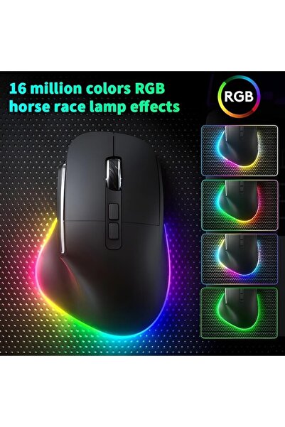 AdyMel Wireless Ergonomic Mouse, Dual 2.4GHz & Bluetooth, RGB, Gaming & Office, Black