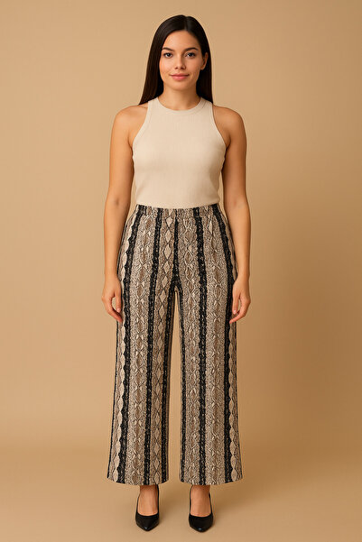 TUSSE Elegant Snake Pattern Accordion Large Size Elastic Waist Trousers